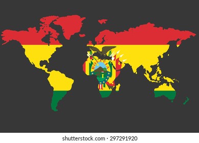 An Illustrated Map of the world with the flag of Bolivia
