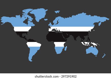 An Illustrated Map of the world with the flag of Botswana