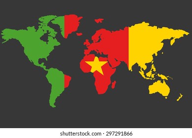 An Illustrated Map of the world with the flag of Cameroon