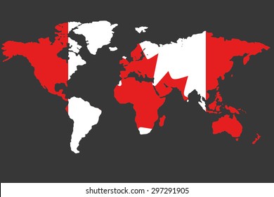 An Illustrated Map of the world with the flag of Canada