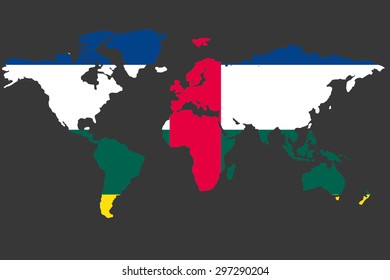 An Illustrated Map of the world with the flag of Central African Republic
