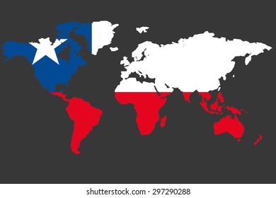 An Illustrated Map of the world with the flag of Chile