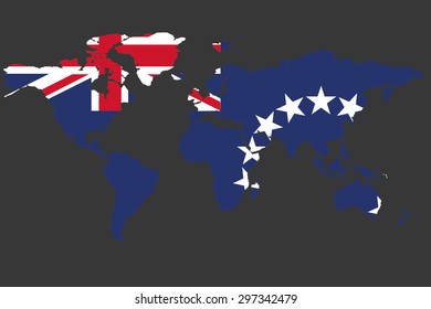 An Illustrated Map of the world with the flag of Cook Islands