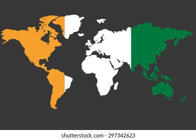 An Illustrated Map of the world with the flag of Cote D'Ivoire