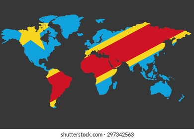 An Illustrated Map of the world with the flag of Democratic Republic of Congo