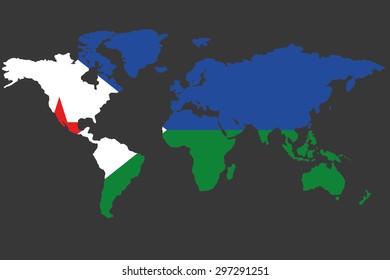 An Illustrated Map of the world with the flag of Djibouti