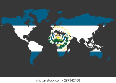 An Illustrated Map of the world with the flag of El Salvador