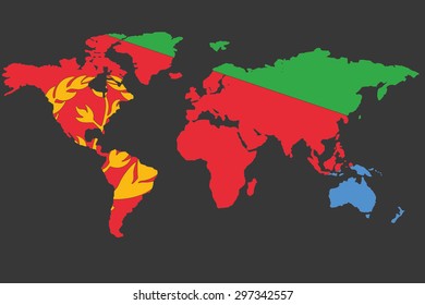 An Illustrated Map of the world with the flag of Eritrea