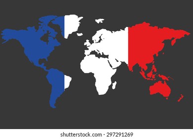 An Illustrated Map of the world with the flag of France