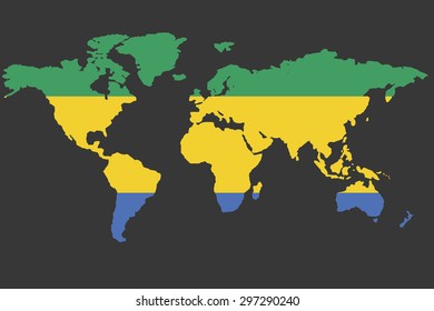 An Illustrated Map of the world with the flag of Gabon
