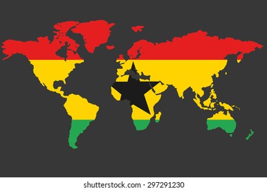 An Illustrated Map of the world with the flag of Ghana