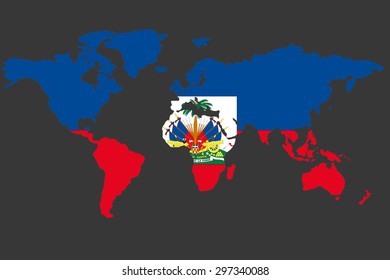 An Illustrated Map of the world with the flag of Haiti