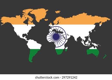 An Illustrated Map of the world with the flag of India