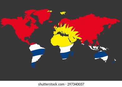 An Illustrated Map of the world with the flag of Kiribati