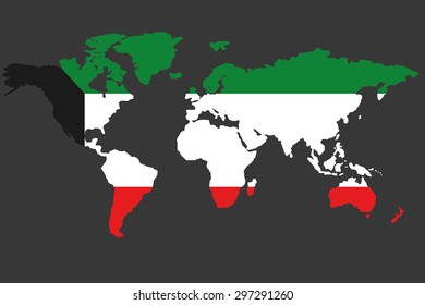 An Illustrated Map of the world with the flag of Kuwait