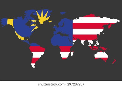 An Illustrated Map of the world with the flag of Malaysia