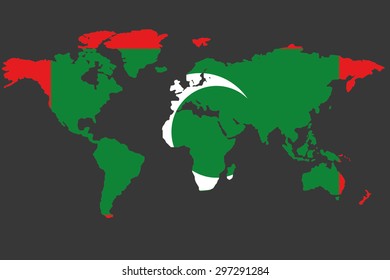 An Illustrated Map of the world with the flag of Maldives