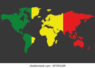 An Illustrated Map of the world with the flag of Mali