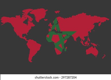 An Illustrated Map of the world with the flag of Morocco