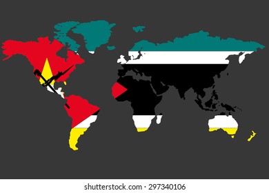 An Illustrated Map of the world with the flag of Mozambique