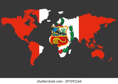 An Illustrated Map of the world with the flag of Peru