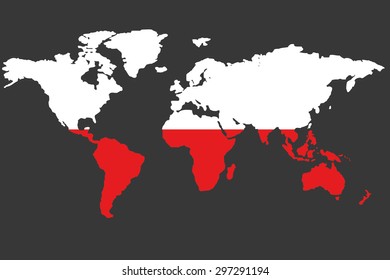 An Illustrated Map of the world with the flag of Poland