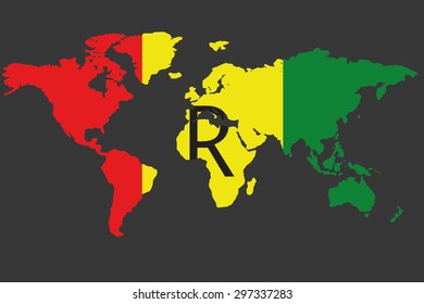 An Illustrated Map of the world with the flag of Rwanda