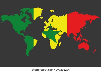 An Illustrated Map of the world with the flag of Senegal