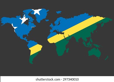An Illustrated Map of the world with the flag of Solomon Islands