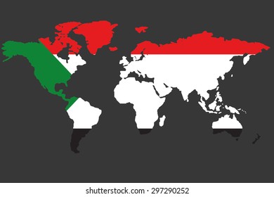 An Illustrated Map of the world with the flag of Sudan