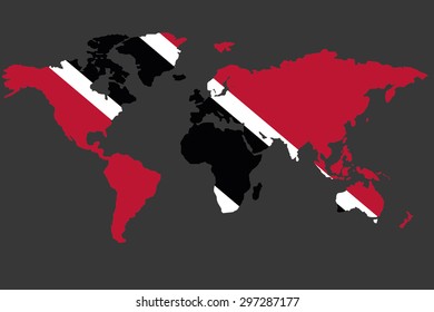 An Illustrated Map of the world with the flag of Trinidad and Tobago