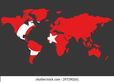 An Illustrated Map of the world with the flag of Turkey