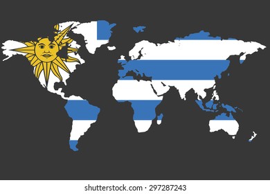 An Illustrated Map of the world with the flag of Uruguay