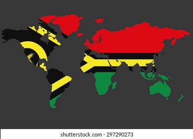 An Illustrated Map of the world with the flag of Vauatu