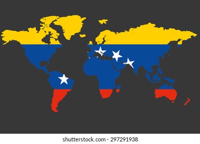 An Illustrated Map of the world with the flag of Venezuela