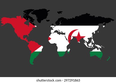An Illustrated Map of the world with the flag of Western Sahara