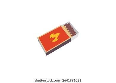 Illustrated Matchbox With Flame Symbol Showcasing Brown Matches On A White Background