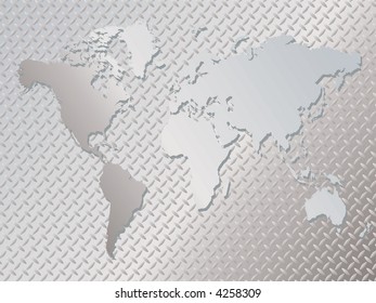 Illustrated metal background with an anti slip surface and the world map place over it