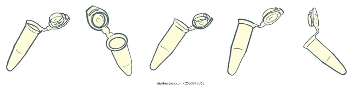 Illustrated Microcentrifuge Tube Elements: Hand-Drawn Laboratory Tools for Scientific Research and Educational Applications