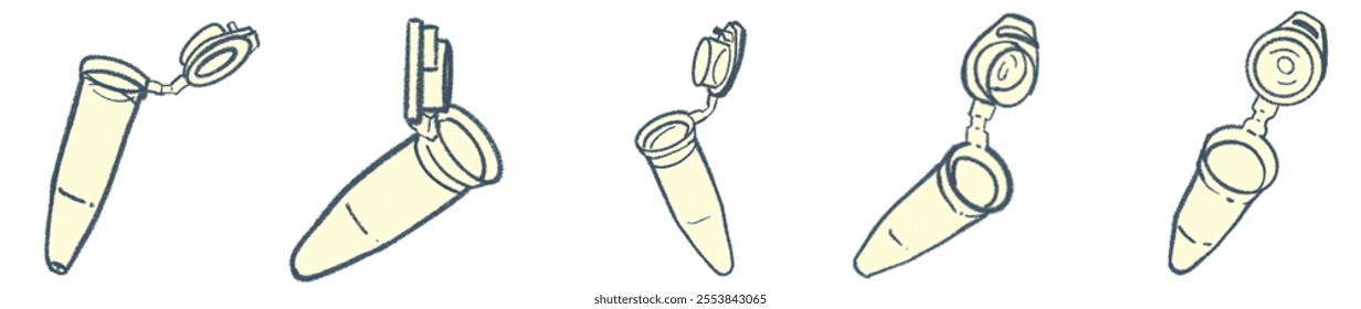 Illustrated Microcentrifuge Tube Elements: Hand-Drawn Laboratory Tools for Scientific Research and Educational Applications