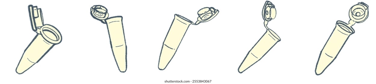 Illustrated Microcentrifuge Tube Elements: Hand-Drawn Laboratory Tools for Scientific Research and Educational Applications