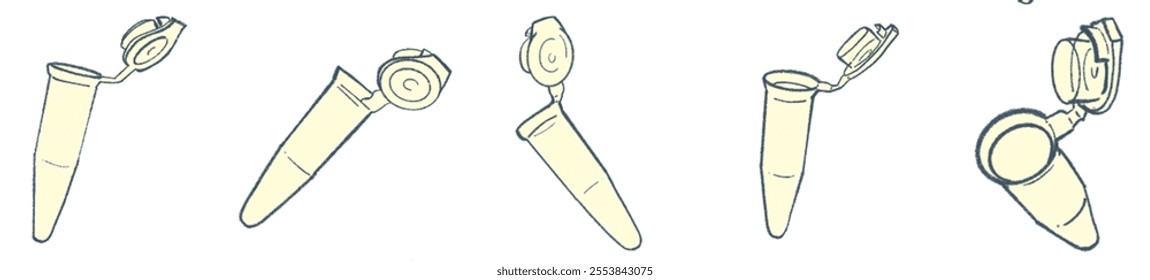 Illustrated Microcentrifuge Tube Elements: Hand-Drawn Laboratory Tools for Scientific Research and Educational Applications