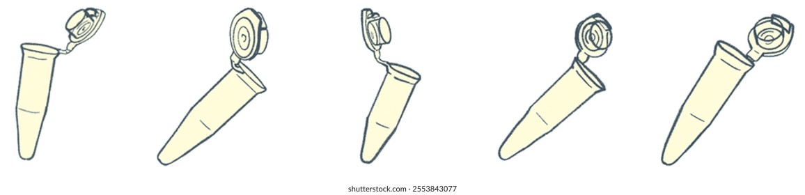 Illustrated Microcentrifuge Tube Elements: Hand-Drawn Laboratory Tools for Scientific Research and Educational Applications