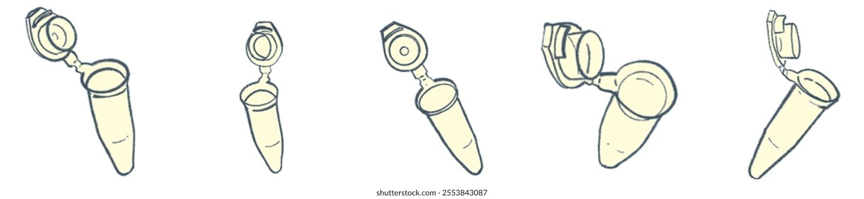 Illustrated Microcentrifuge Tube Elements: Hand-Drawn Laboratory Tools for Scientific Research and Educational Applications