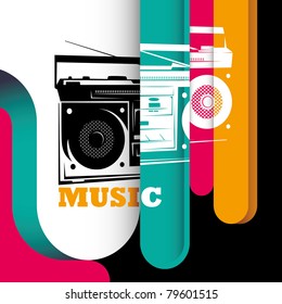 Illustrated modern background with stylized radio. Vector illustration.