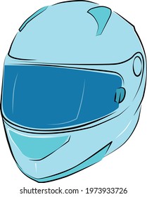 Illustrated Motorcycle Helmet in Stylish Blue Isolated on White