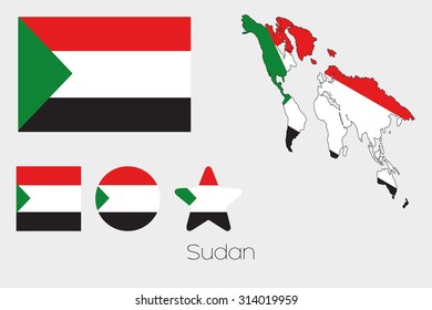 Illustrated Multiple Shapes Set with the Flag of Sudan