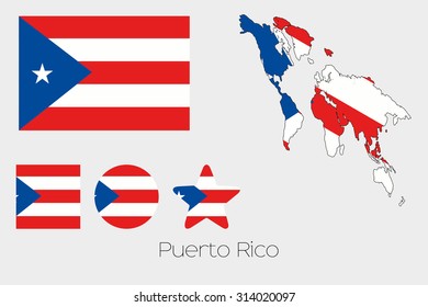 Illustrated Multiple Shapes Set with the Flag of Puerto Rico