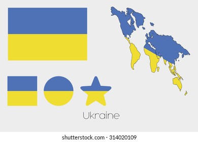 Illustrated Multiple Shapes Set with the Flag of Ukraine