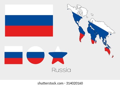 Illustrated Multiple Shapes Set with the Flag of Russia